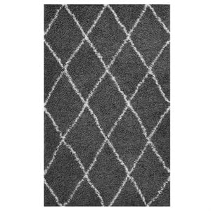Modway Toryn 5' x 8' Diamond Lattice Shag Area Rug in Gray and Ivory