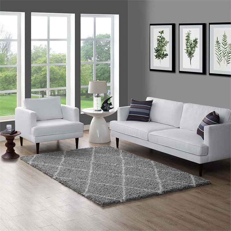 Modway Toryn 5' x 8' Diamond Lattice Shag Area Rug in Gray and Ivory