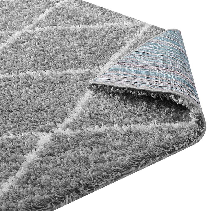 Modway Toryn 5' x 8' Diamond Lattice Shag Area Rug in Gray and Ivory