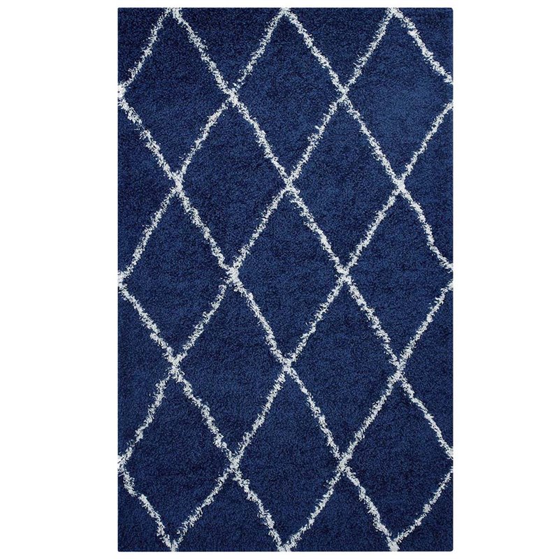 Modway Toryn 5' x 8' Diamond Lattice Shag Area Rug in Navy and Ivory