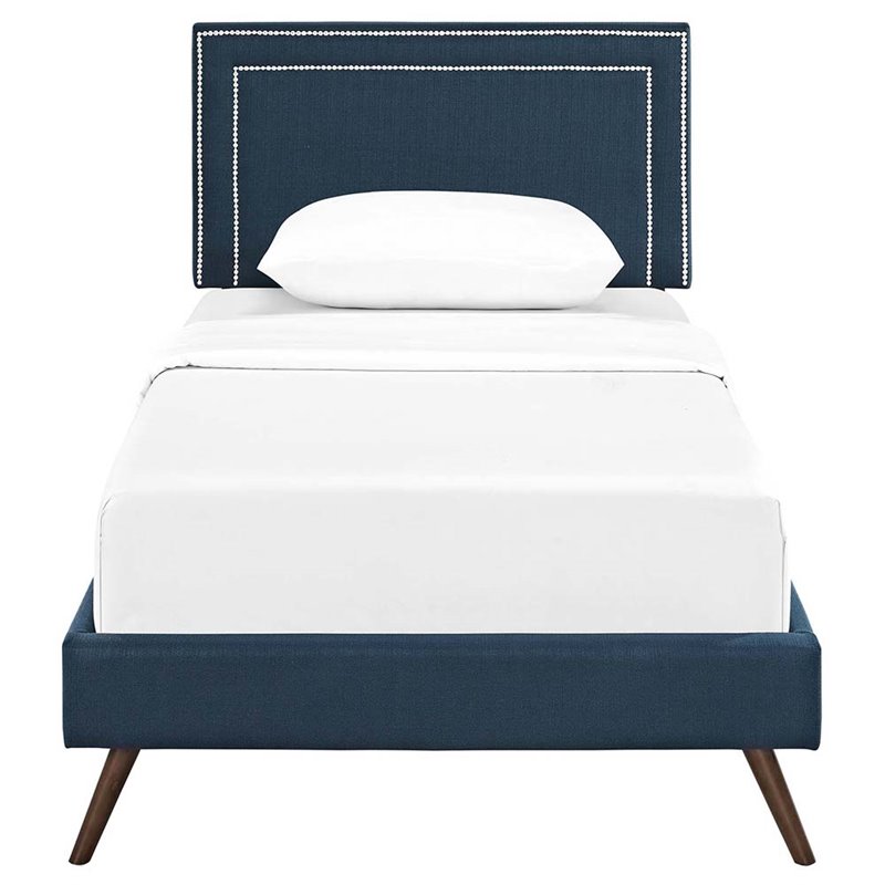 Modway Virginia Twin Fabric Platform Bed with Round Splayed Legs in Azure