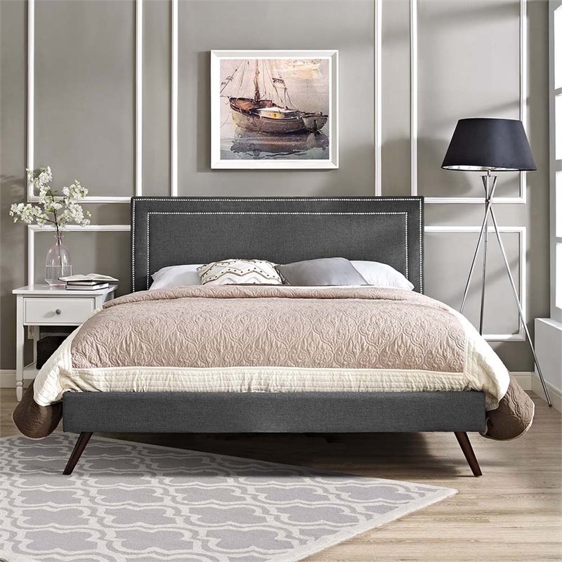 Modway Virginia Upholstered Full Platform Panel Bed in Gray