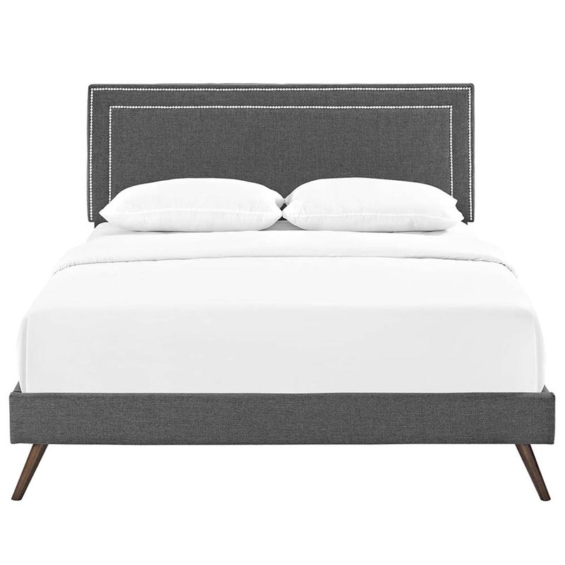 Modway Virginia Upholstered Full Platform Panel Bed in Gray
