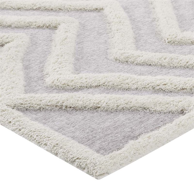 Modway Whimsical 5' x 8' Abstract Chevron Shag Area Rug in Ivory