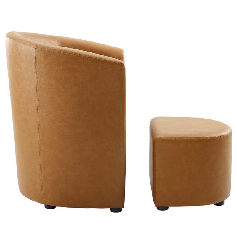 Modway Divulge Modern Faux Leather Armchair and Ottoman in Tan