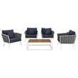 Modway Stance 5-Piece Aluminum & Fabric Patio Set in White and Navy