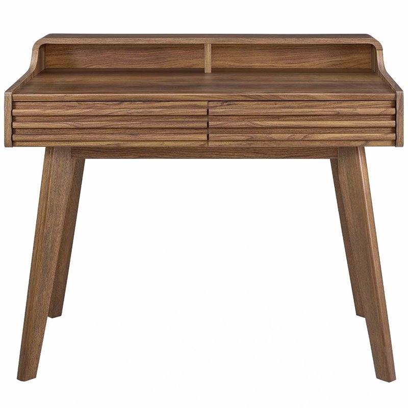 Modway Render Modern Wood Grain Laminate Writing Desk in Walnut