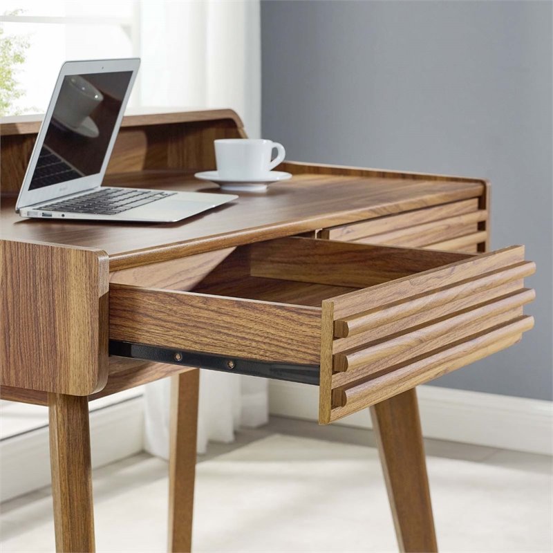 Modway Render Modern Wood Grain Laminate Writing Desk in Walnut