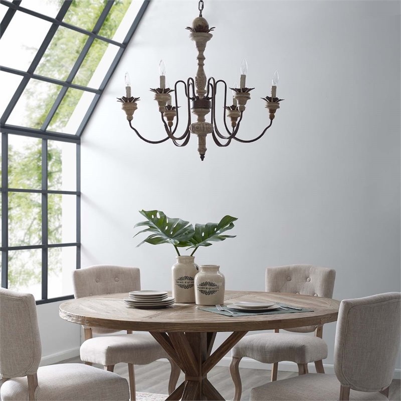 Modway Bountiful Wood & Metal Ceiling Light Candelabra Chandelier in Black/Brown