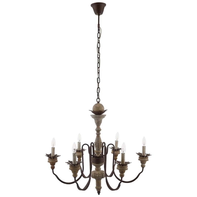 Modway Bountiful Wood & Metal Ceiling Light Candelabra Chandelier in Black/Brown
