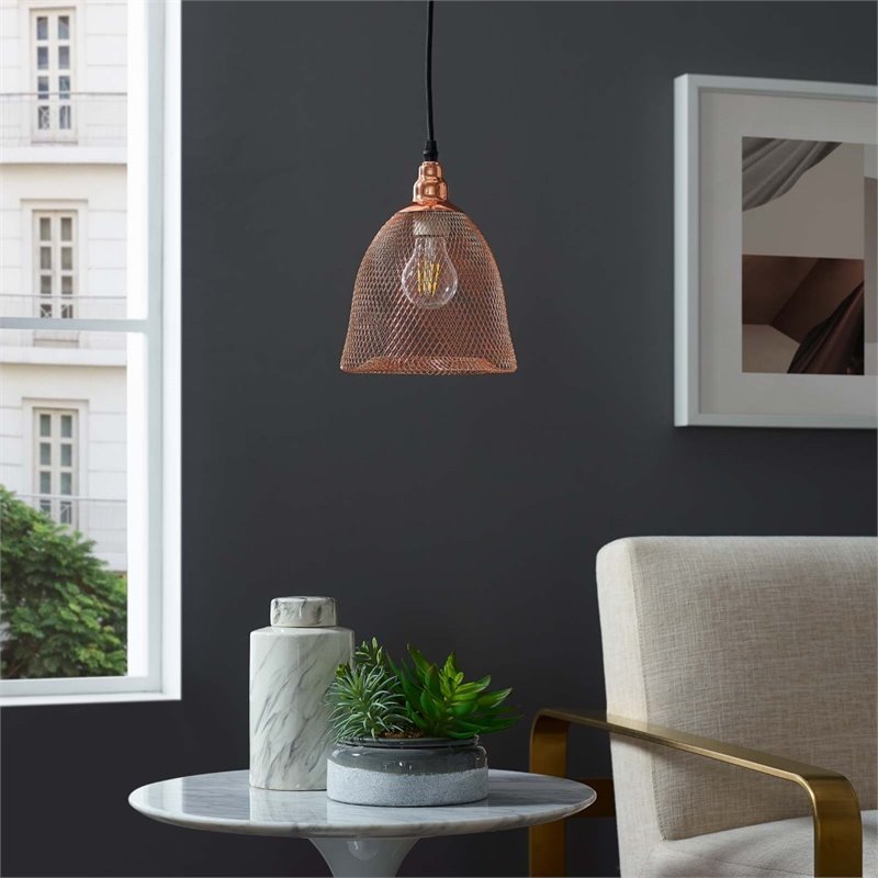 Modway Glimmer Modern Bell-Shaped Metal Pendant Light in Rose Gold