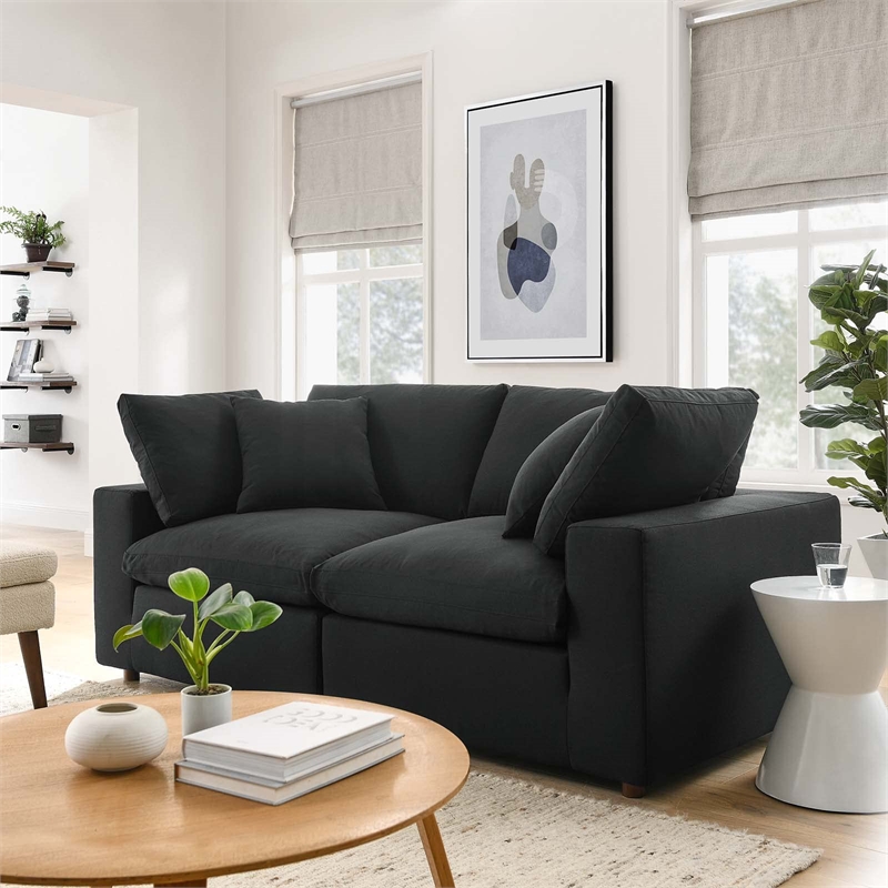 Modway Commix 2-Piece Fabric Down Filled Sectional Sofa Set in Azure