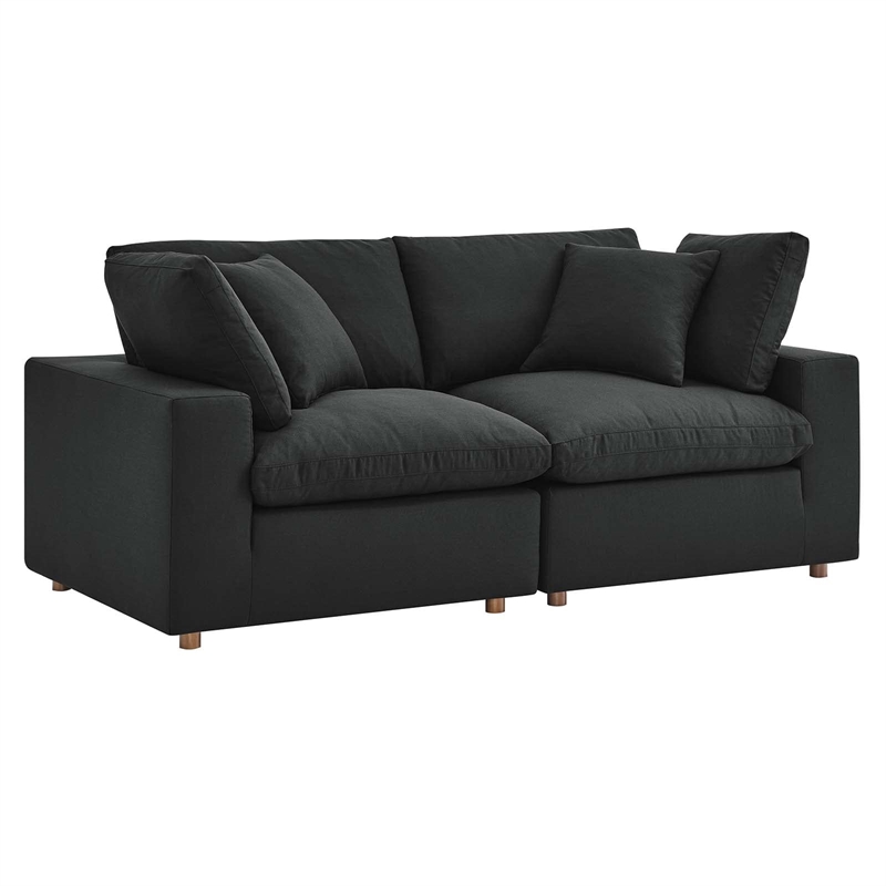 Modway Commix 2-Piece Fabric Down Filled Sectional Sofa Set in Azure