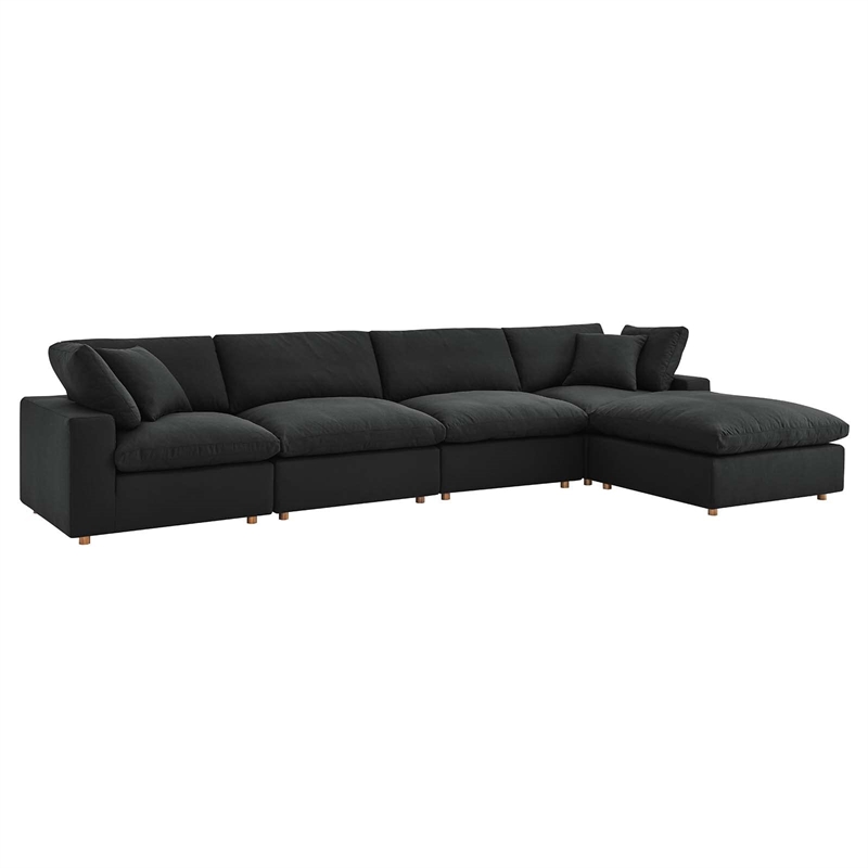 Modway Commix 5-Piece Down Filled Fabric Sectional Sofa Set in Gray