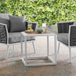 Modway Stance Aluminum Wood Patio Side Table in White and Natural