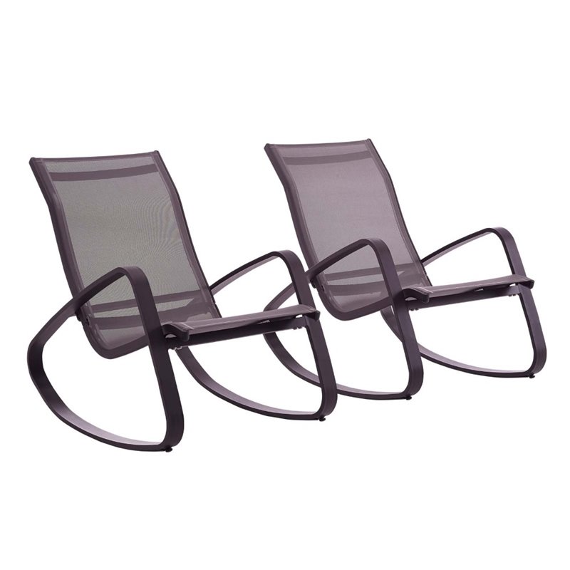 Modway Traveler Aluminum & Mesh Patio Rocking Chair in Black (Set of 2)