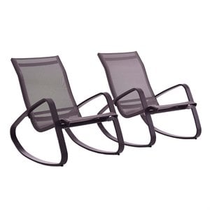 Modway Traveler Aluminum & Mesh Patio Rocking Chair in Black (Set of 2)
