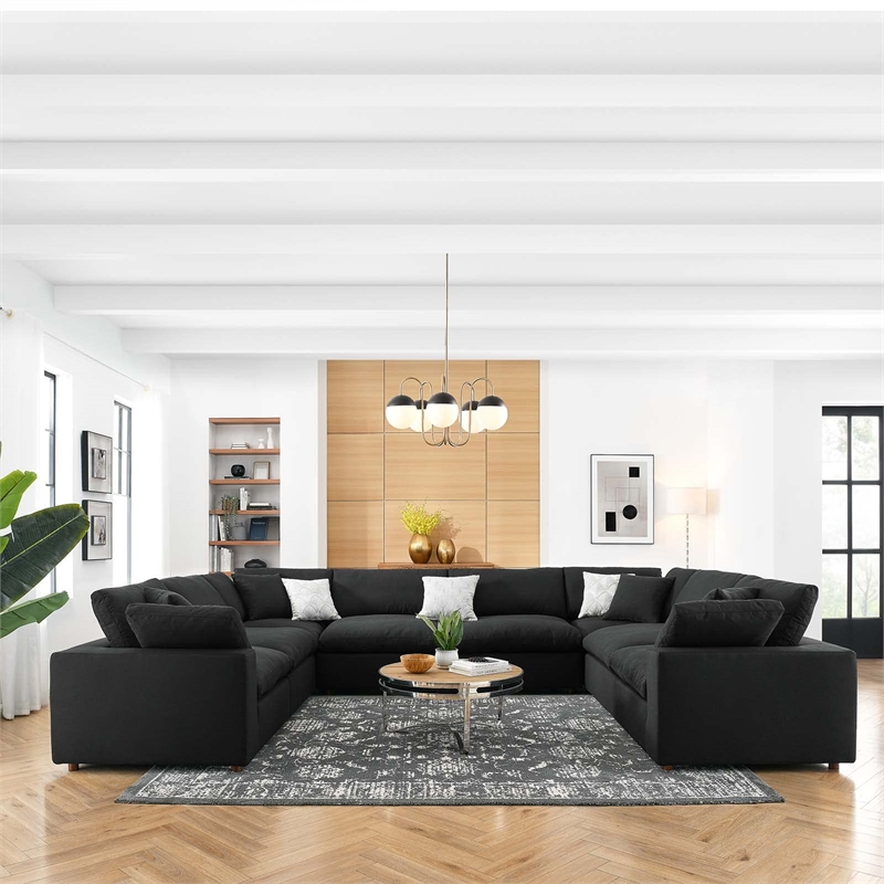 Modway Commix 8-Piece Fabric Down Filled Sectional Sofa Set in Gray