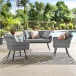 Modway Endeavor 3-Piece Wicker Rattan Patio Loveseat Set in Gray