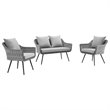 Modway Endeavor 3-Piece Wicker Rattan Patio Loveseat Set in Gray