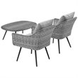 Modway Endeavor 3-Piece Rattan Patio Conversation Set in Gray
