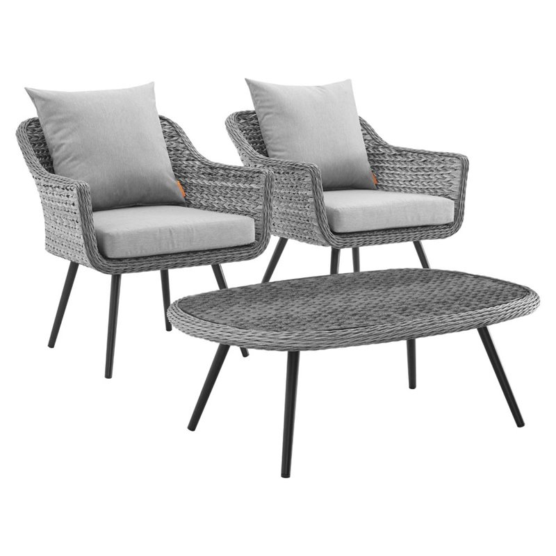 Modway Endeavor 3-Piece Rattan Patio Conversation Set in Gray