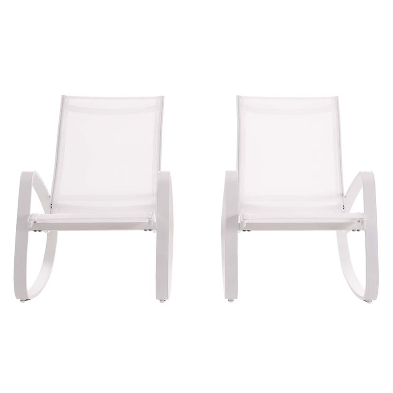 Modway Traveler Aluminum & Mesh Patio Rocking Chair in White (Set of 2)