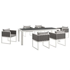 Modway Stance 7-Piece Aluminum & Fabric Patio Dining Set in White and Gray