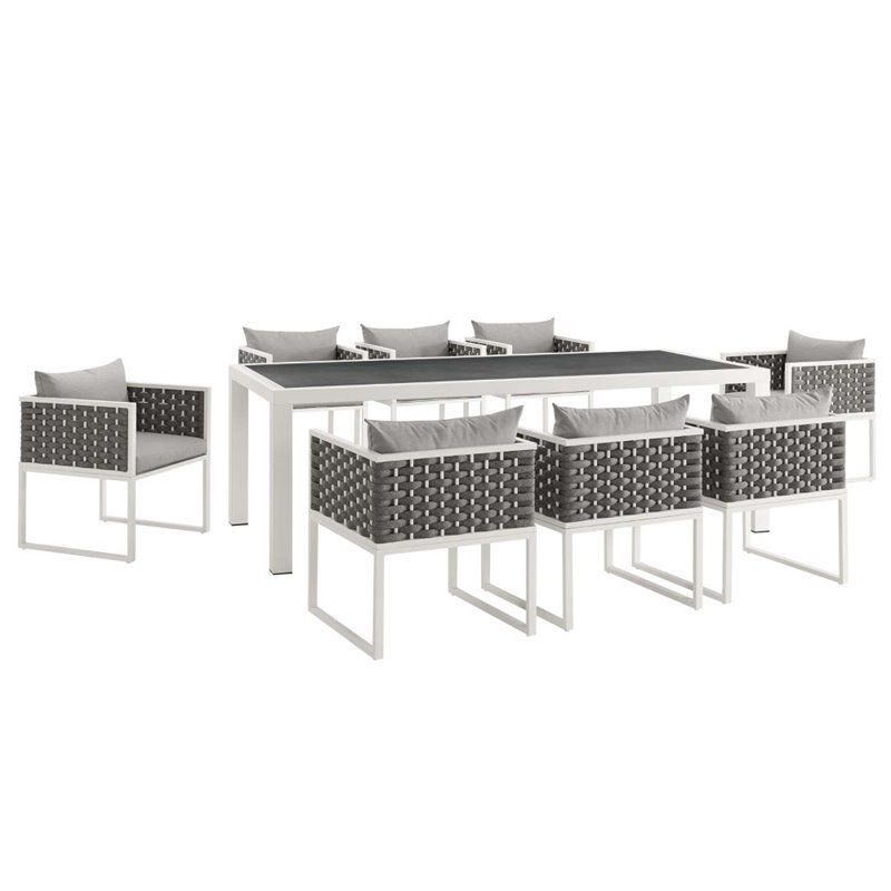 Modway Stance 9-Piece Aluminum & Fabric Patio Dining Set in White and Gray