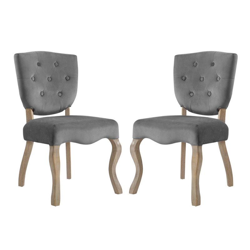 Modway Array 20&quot Modern Velvet Polyester Dining Side Chair in Gray (Set of 2)