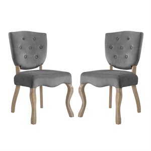 Modway Array 20&quot Modern Velvet Polyester Dining Side Chair in Gray (Set of 2)