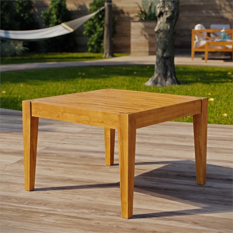 Modway Northlake Outdoor Premium Grade A Teak Wood Side Table in Natural
