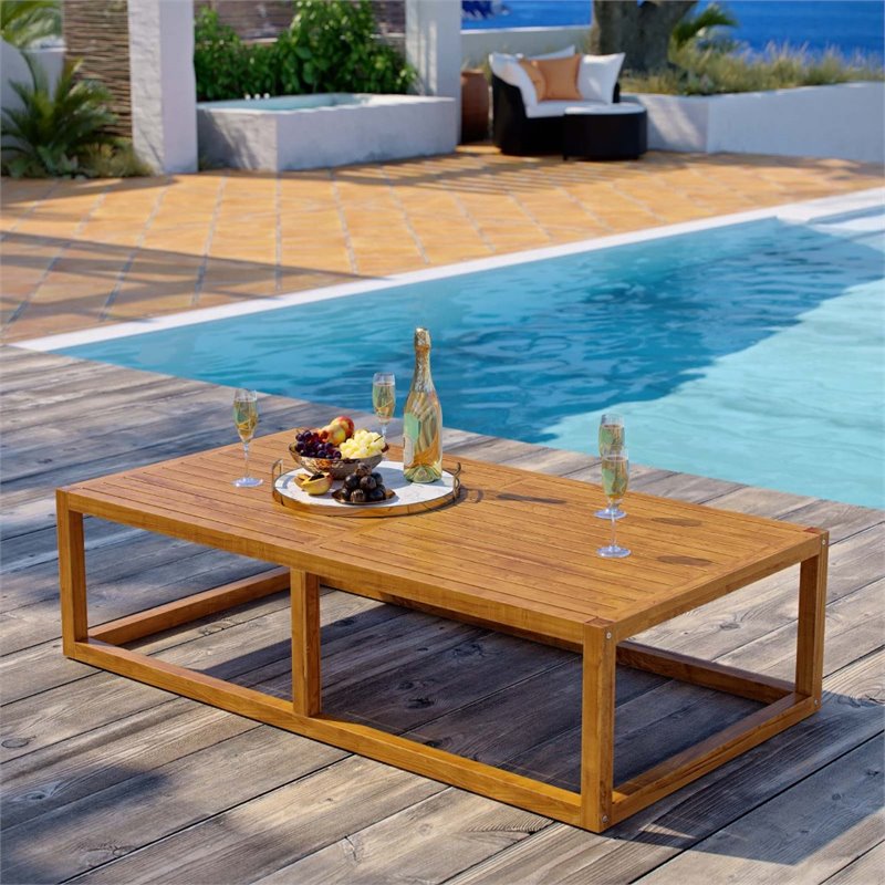 Modway Newbury Premium Grade A Teak Wood Outdoor Coffee Table in Natural