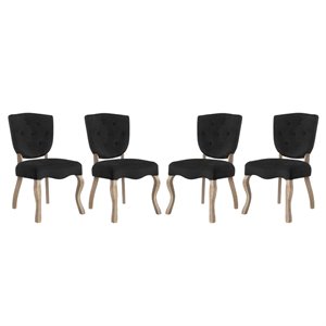 Modway Array 20&quot Modern Velvet Polyester Dining Side Chair in Black (Set of 4)