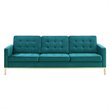 Modway Loft Stainless Steel Leg Performance Velvet Sofa in Gold/Teal
