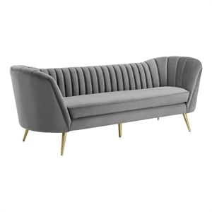 Modway Opportunity Vertical Channel Tufted Curved Velvet Sofa in Gray