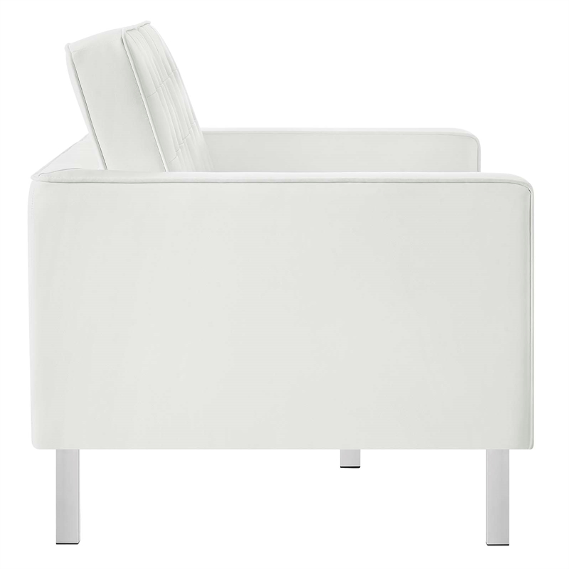 Modway Loft Tufted Vegan Leather Stainless Steel Loveseat in Silver/White