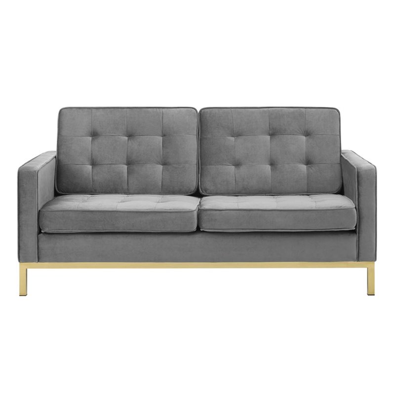 Modway Loft Stainless Steel Leg Performance Velvet Loveseat in Gold/Gray