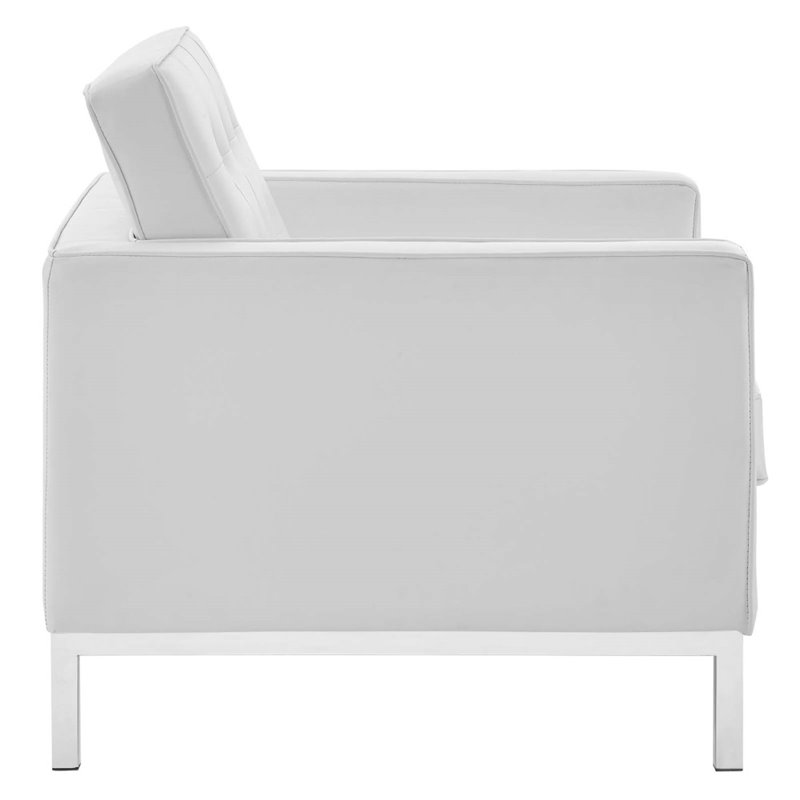 Modway Loft Tufted Vegan Leather Stainless Steel Armchair in Silver/White