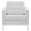 Modway Loft Tufted Vegan Leather Stainless Steel Armchair in Silver/White
