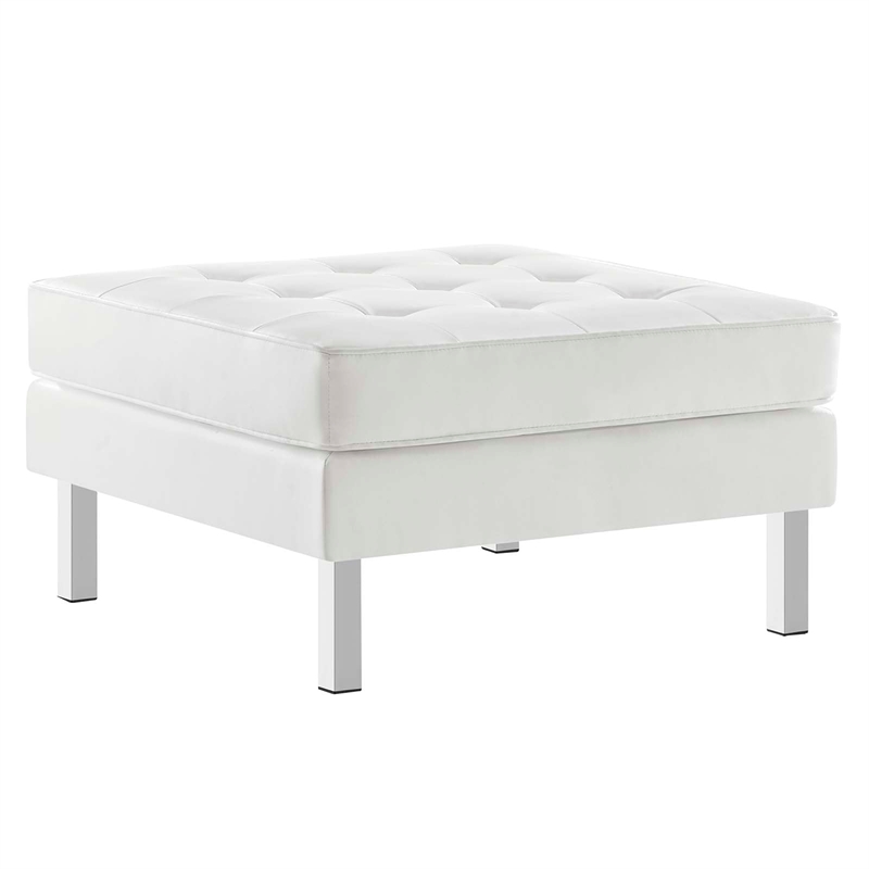 Modway Loft Tufted Upholstered Faux Leather Ottoman in Silver and White