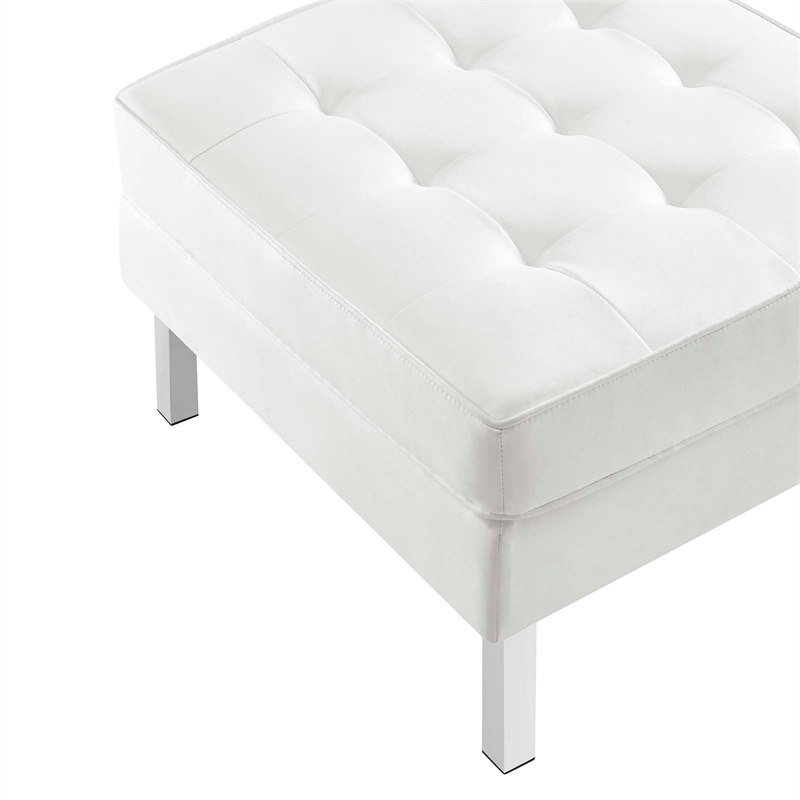 Modway Loft Tufted Upholstered Faux Leather Ottoman in Silver and White