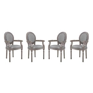 Modway Emanate 20&quot Upholstered Fabric Dining Armchair in Light Gray (Set of 4)