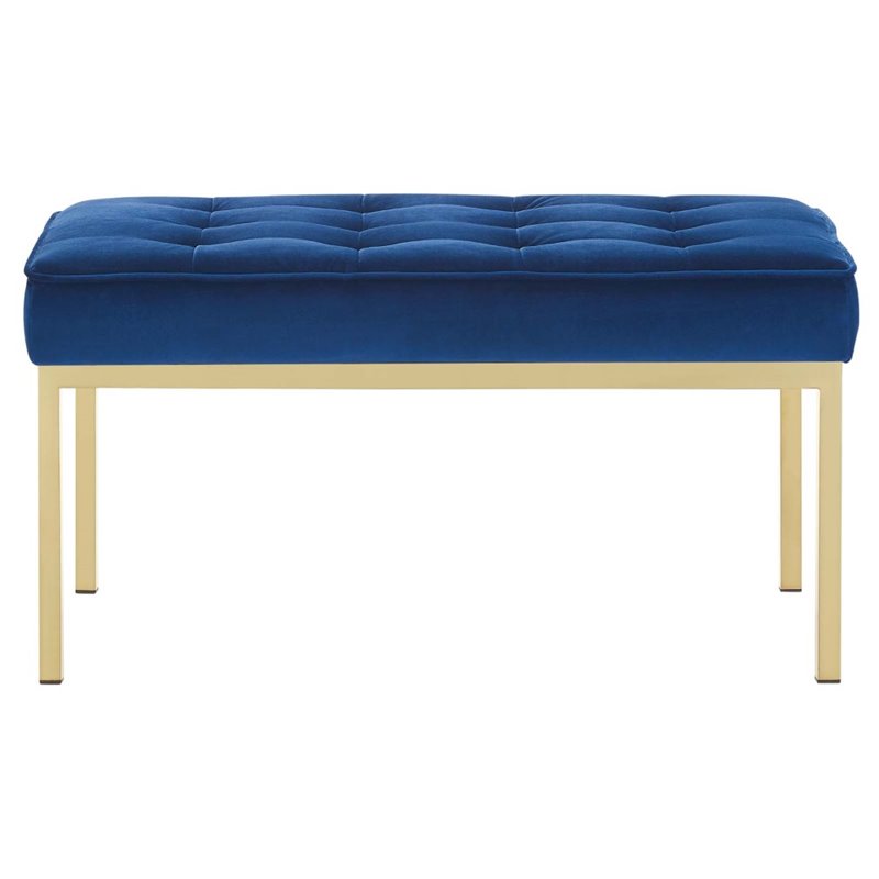 Modway Loft Stainless Steel Leg Medium Performance Velvet Bench in Gold/Navy