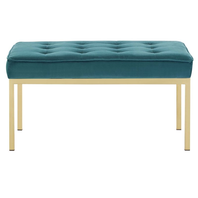 Modway Loft Stainless Steel Leg Medium Performance Velvet Bench in Gold/Teal