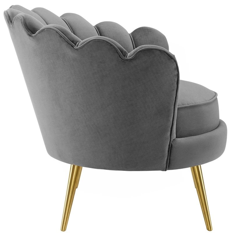 Modway Admire Scalloped Edge Performance Velvet Accent Lounge Arm Chair in Gray