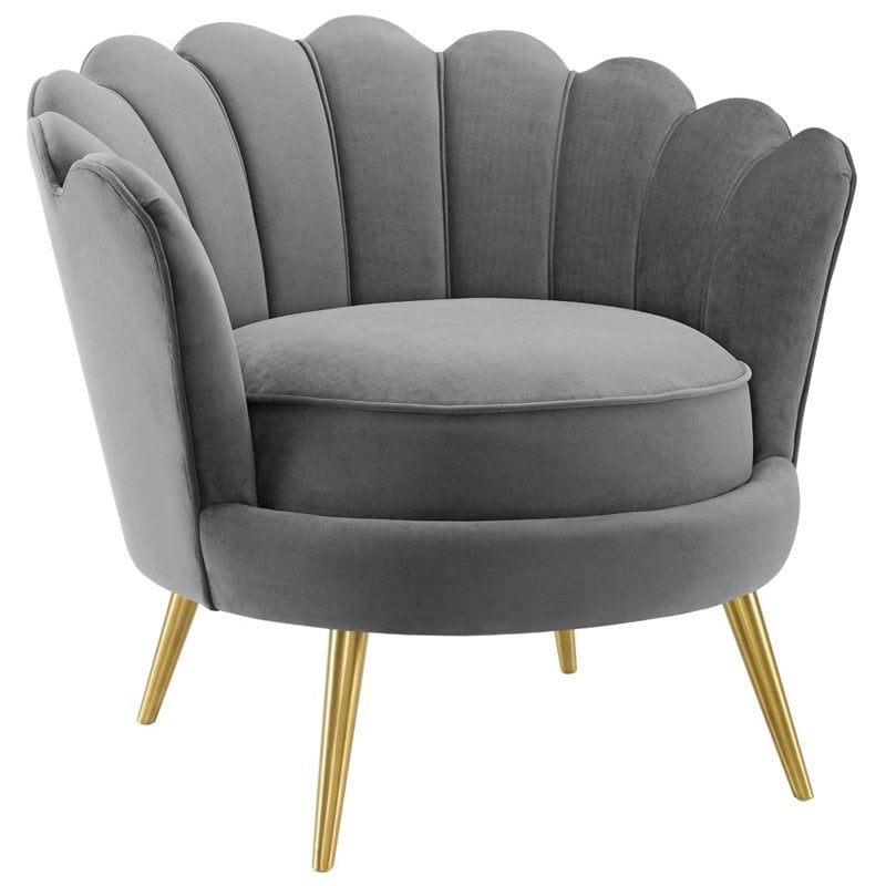 Modway Admire Scalloped Edge Performance Velvet Accent Lounge Arm Chair in Gray