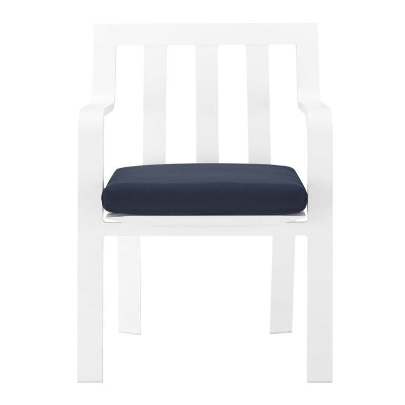 Modway Baxley Stackable Outdoor Patio Aluminum Dining Armchair in White/Navy