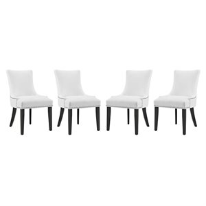 Modway Marquis 20.5&quot Solid Rubberwood and Vinyl Dining Chair in White (Set of 4)