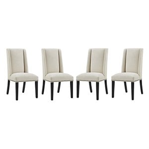 Modway Baron 20.5&quot Solid Rubberwood Polyester Dining Chair in Beige (Set of 4)